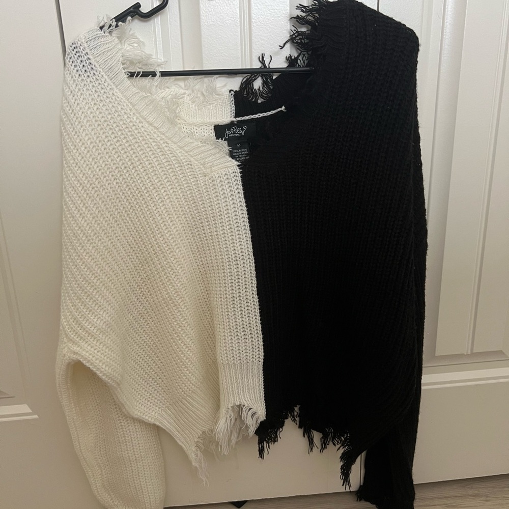 Distressed Black and White Sweater